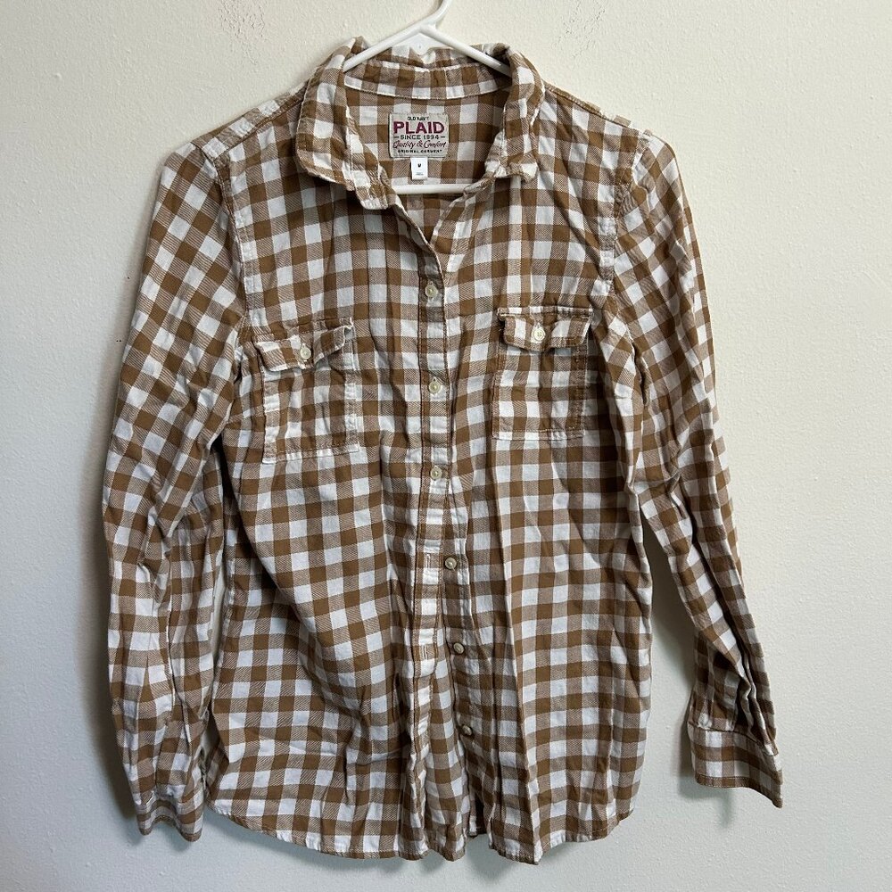 Old Navy Button Down Flannel Gold/White Size Medium